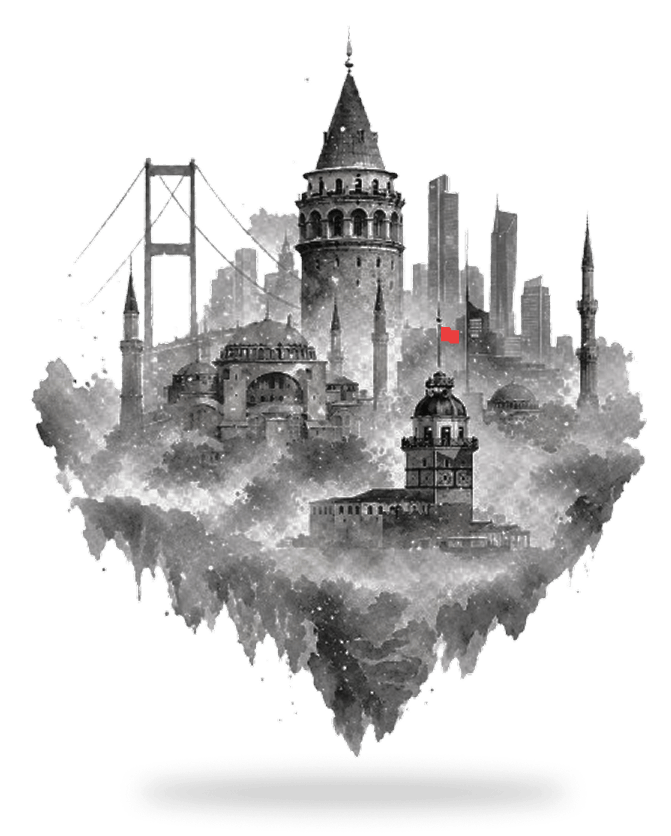 Ink illustration of Istanbul landmarks